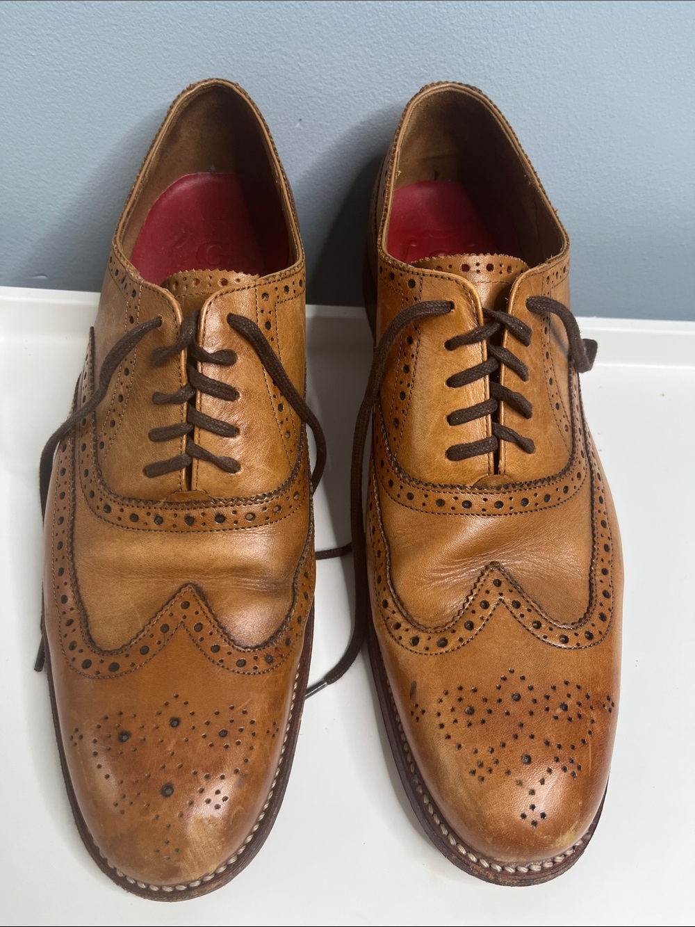 Grenson Dylan Full Brogue Oxford Wingtip Shoes Tan Leather Size 10.5 or UK 9.5